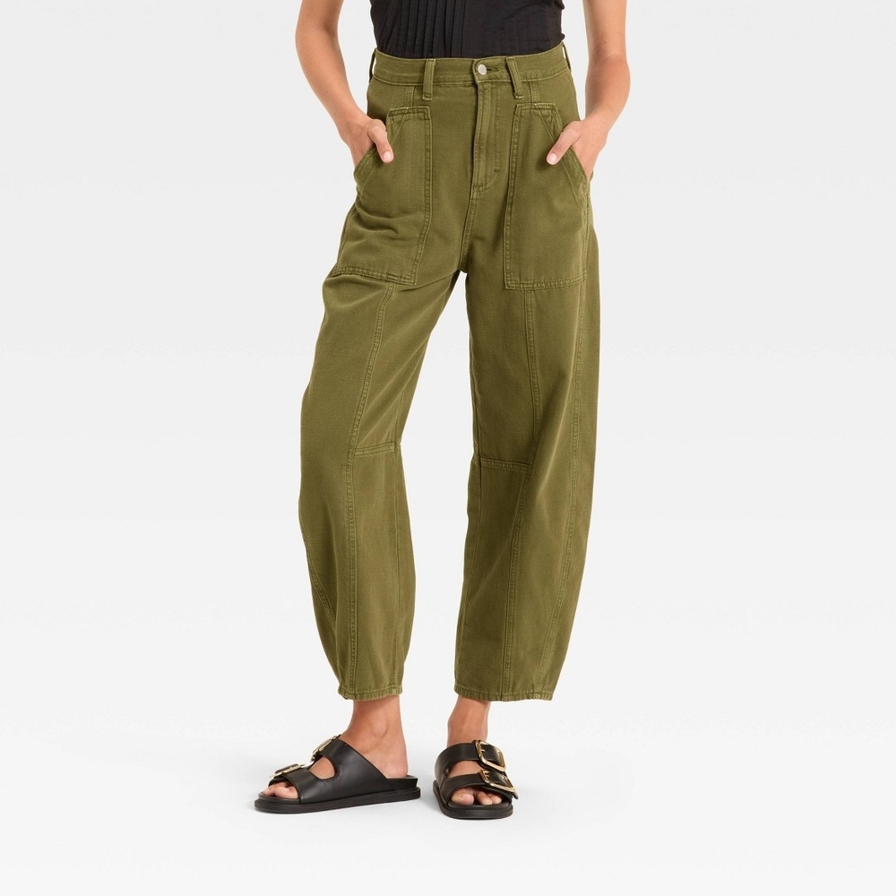 Universal Thread High Waist Utility Wide-Leg Barrel Jeans Olive Green Size 6